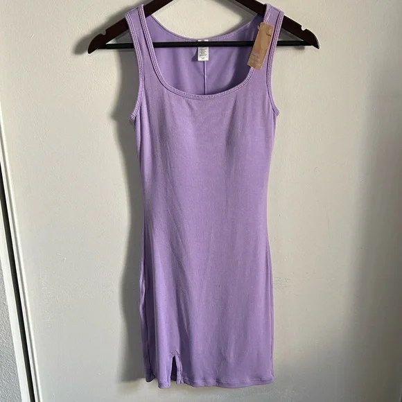 Popilush Sporty Athleisure Lavender Sleeveless Ribbed Shapewear Mini Tank Dress - Picture 10 of 10